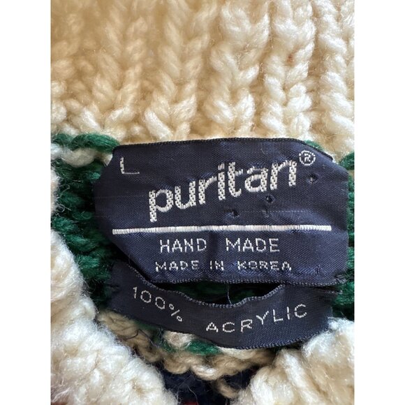 Vtg 80's Puritan Fisherman's Style Sweater Men's L Handmade Chunky Cable Knit - Picture 4 of 7